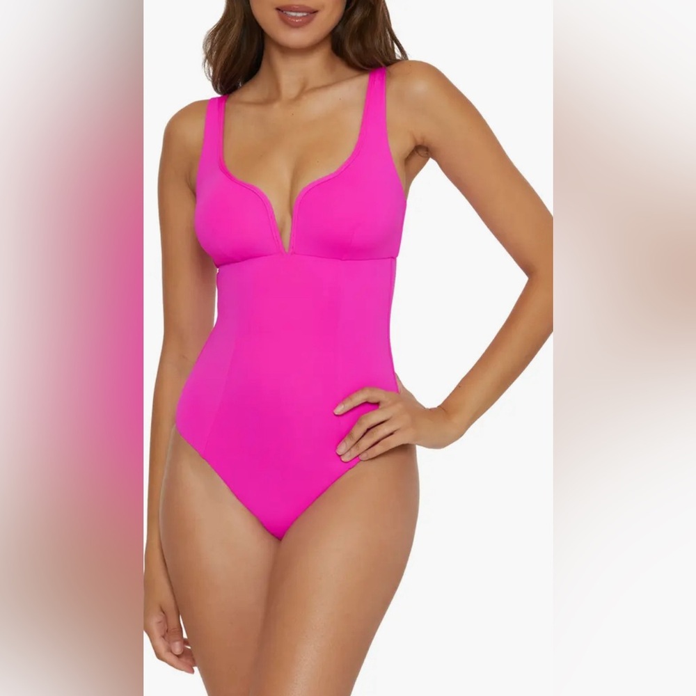 BECCA Color Code V Wire One Piece Swimsuit  Vivid Pink Small $138
